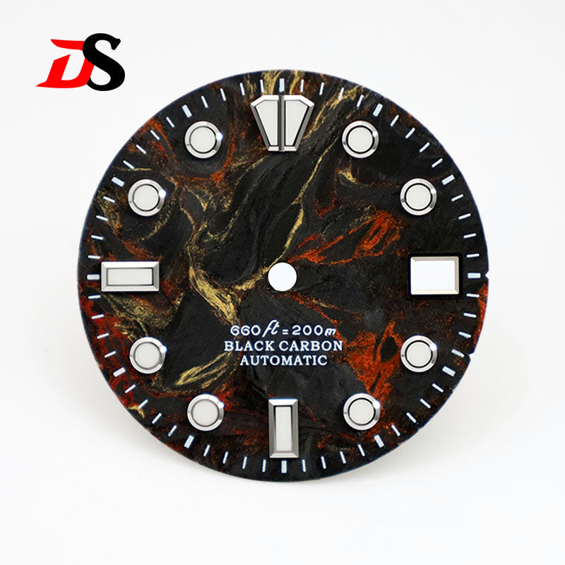 28.5mm Dial Rich Color LavaTexture Carbon Fiber Dial BGW9 Lume for NH35 Movement No Date/3o'clock Date