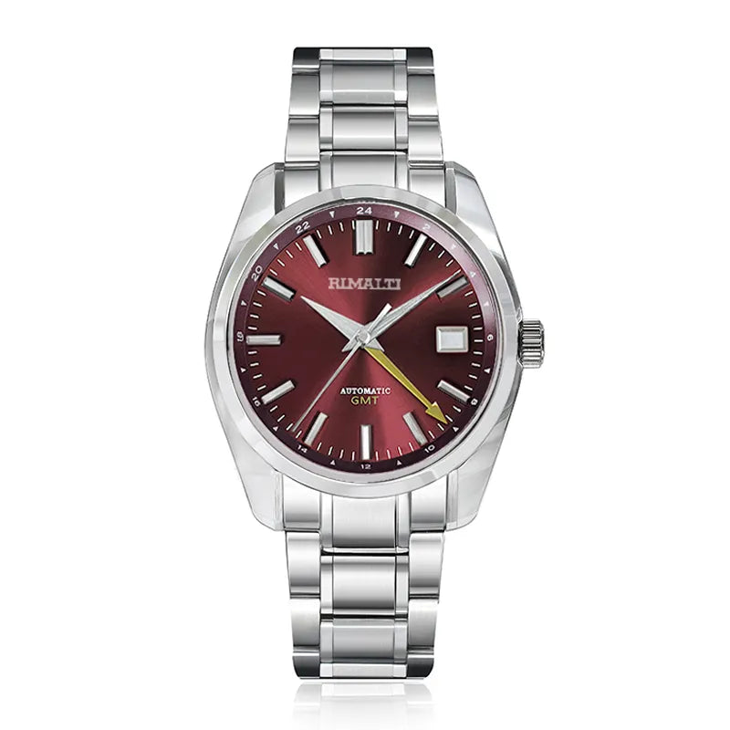 RIMALTI 40mm44gs Case Sapphire Crystal Sunburst Mechanical Men's Watch GMT NH34 Movement Is Suitable for 32.5mm Dial