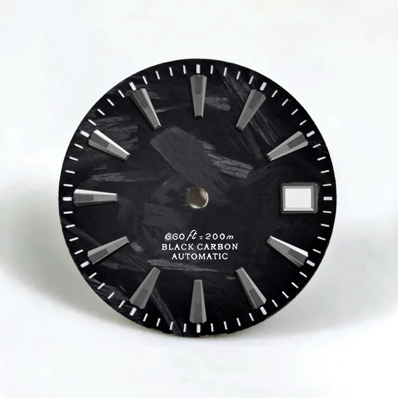 NH35 Dial Omg Broken Carbon Fiber Dial 28.5MM Black Lume NH35 NH36 Movement Custom Logo Watch Accessories