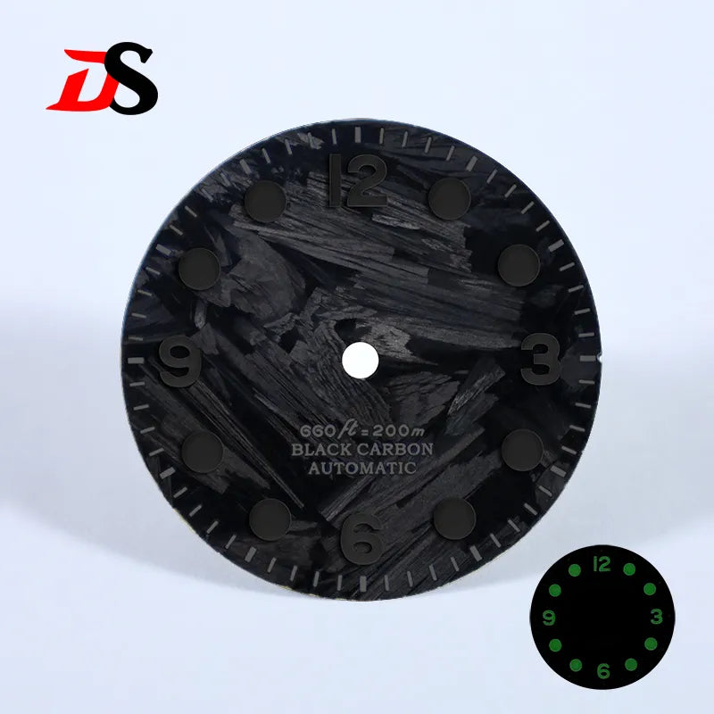 28.5mm Retro 369 Number Carbon fiber Dial Black Lume for NH35NH38 Movement No Date Dial