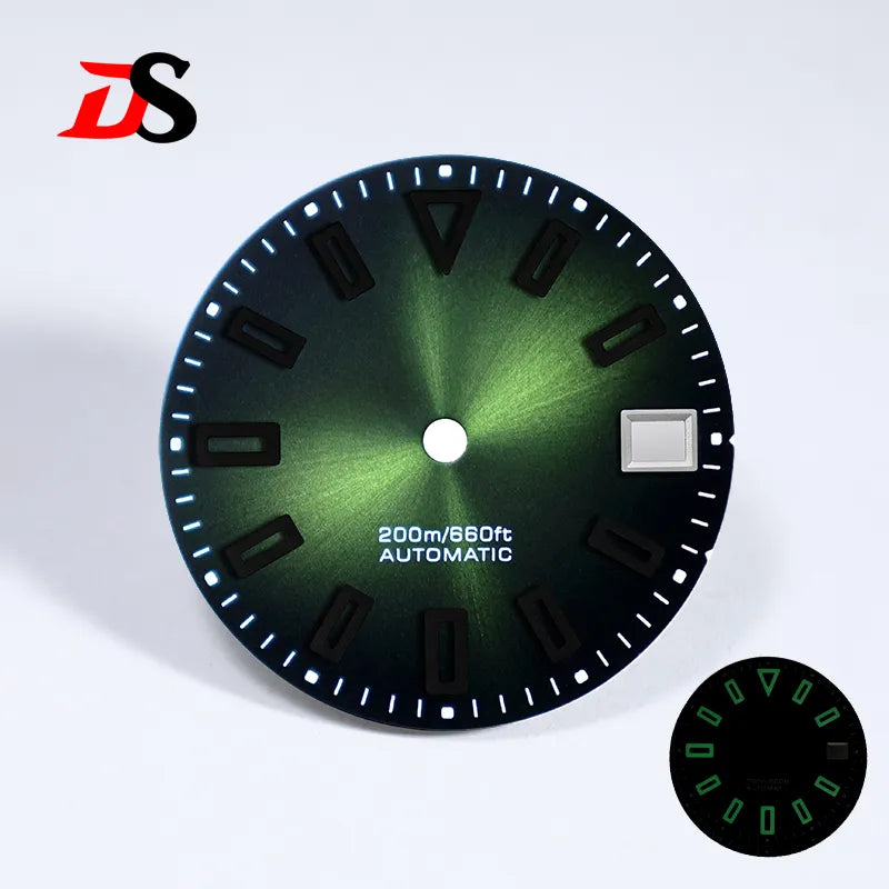 28.5mm Matte Dial Hollow Index Dark Green Lume SKX007 for NH36 Movement 3 O'clock date