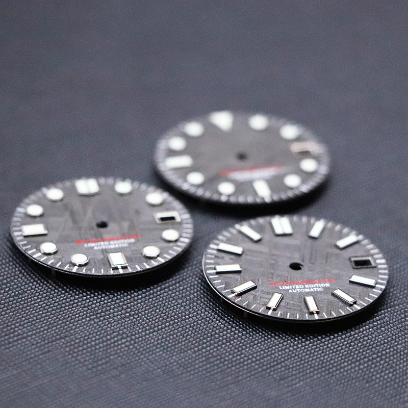 Natural Black Meteorite Automatic Dial Blue-green Lume NH35NH36 28.5mm