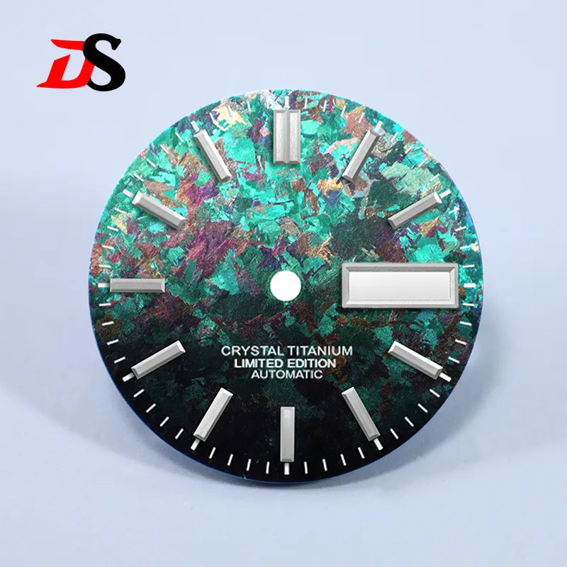 28.5mm Ice Crystal Titanium Dial No Lume for NH35 NH36 Movement Day Date