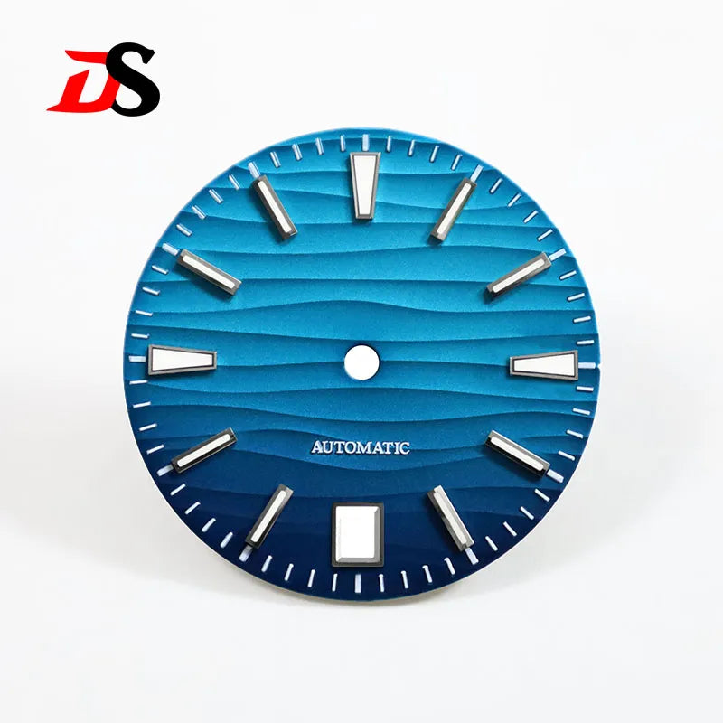 Wave Dial Blue lume NH35NH34 6 o'clock date 28.5mm
