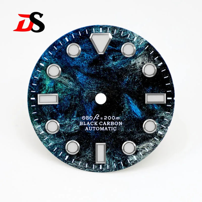 No Date Lava Texture Carbon Fiber Dial Rich Color Blue Lume for NH35 Movement 28.5mm