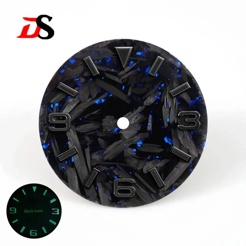 28.5mm Broken Carbon Dial 369 Black Lume Fit NH35 NH36 Movement