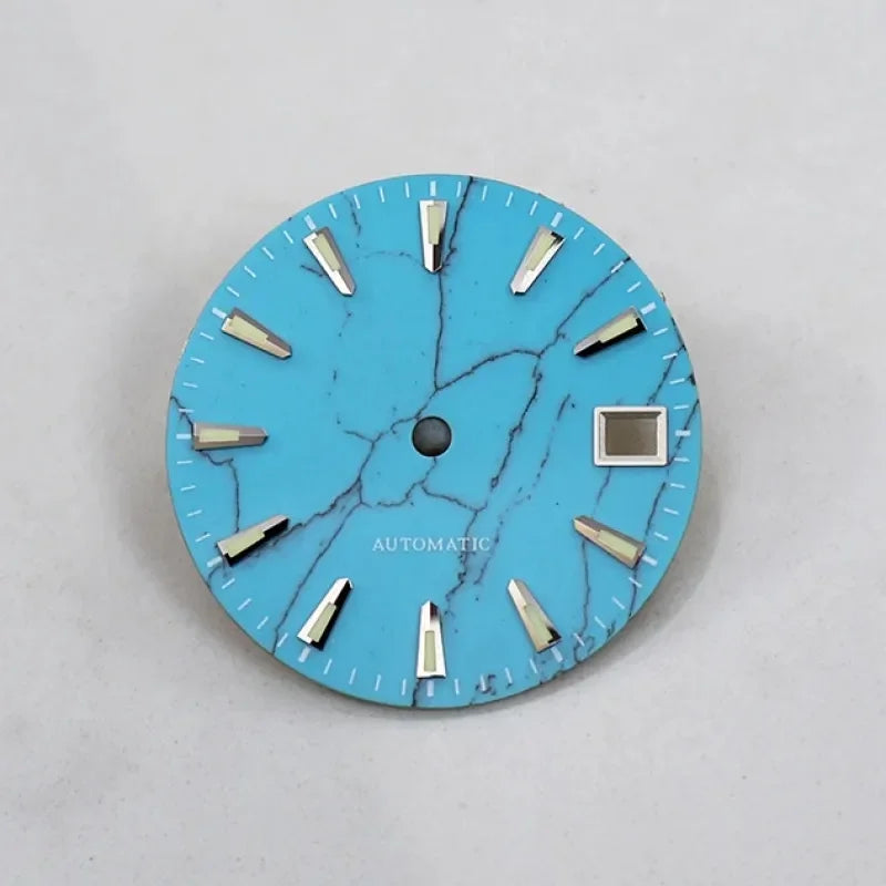 Natural 28.5mm Turquoise Dial Blue Luminous NH35 NH36 Movement