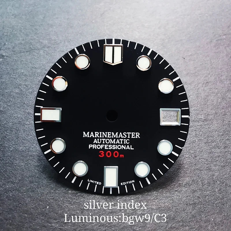 28.5mm Silver Marinemaster MM Index Dial BGW9 C3 Lume NH35NH36 Movement