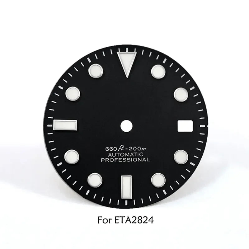 28.5mm Matte SUB Dial BGW9 C3 Lume for ETA2824 SW200 Movement