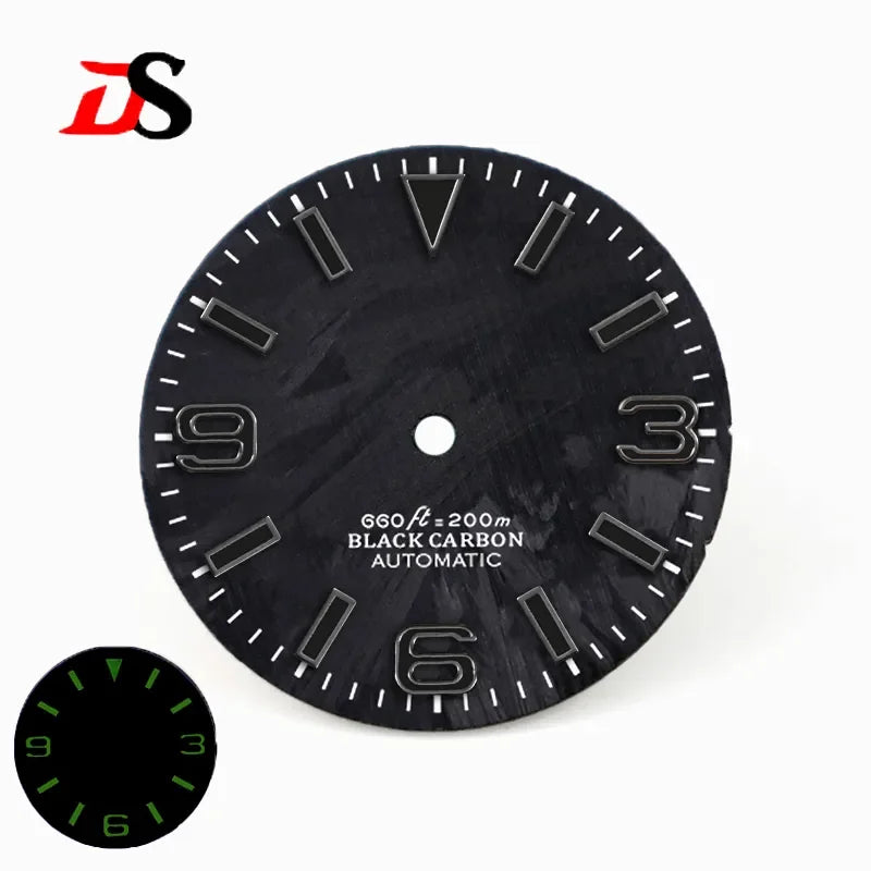 28.5mm Carbon Fiber Dial 369 Dark Green Lume Fit NH35 NH36 Movement