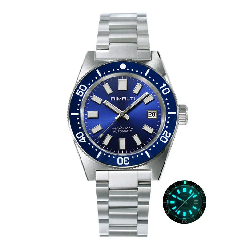 RIMALTI 62MAS 40mm Watch Sunburst Dial Classic Men's Watch Nh35 Automatic Movement Waterproof Luminous Sapphire Glass