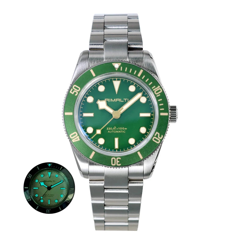RIMALTI 38mm 62GS Men's Watch 316L Stainless Steel Strap100 Meters Waterproof Retro C3 Lume NH35 Automatic Mechanical Movement