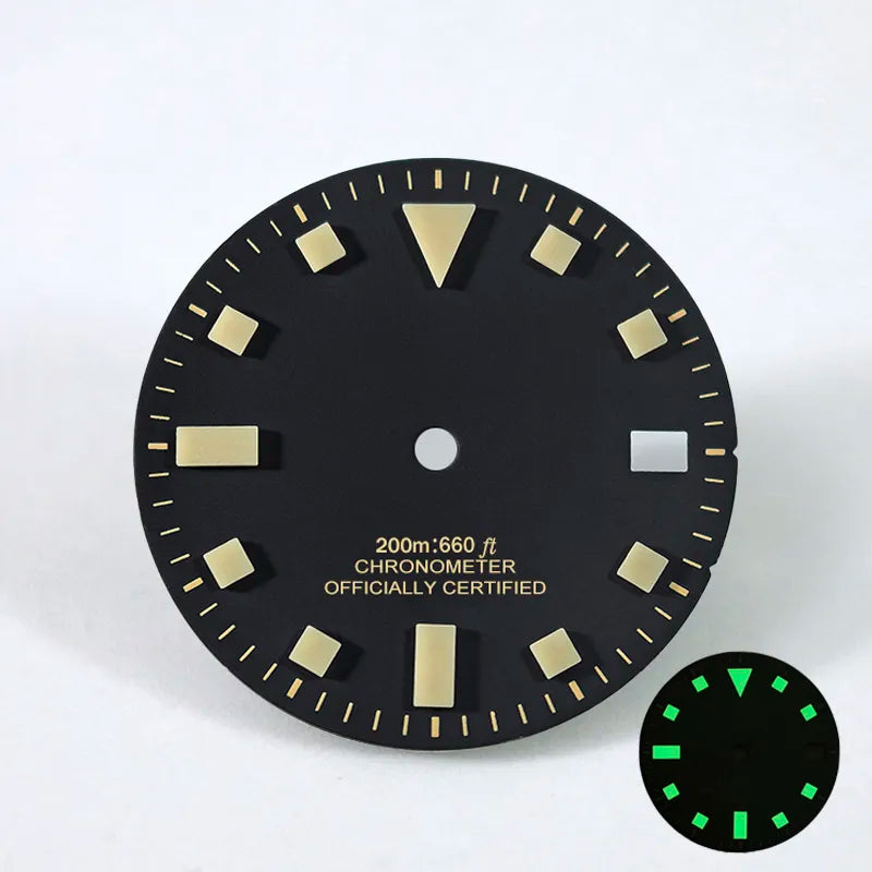 28.5mm Vintage Dial Date NH35 50 Layers Blue Lume Retro Beige Green Lume for SKX007 Mod