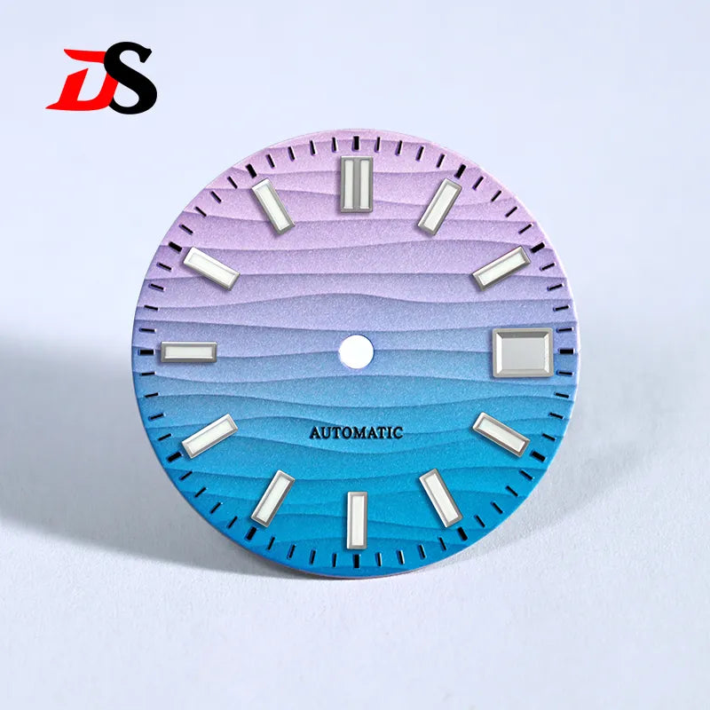 Wave Dial 28.5mm Blue Lume 3 O'clock Date for NH35 Movement NH34