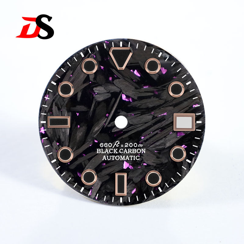 Black Lume New Carbon Fiber Dial Hypotenuse Index Fit NH35 Movement 28.5mm