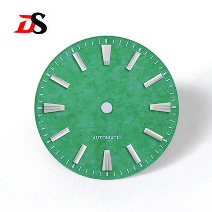 Natural 28.5mm Malay Jade Stone Dial No Lume NH35 NH38 Movement Blue Lume