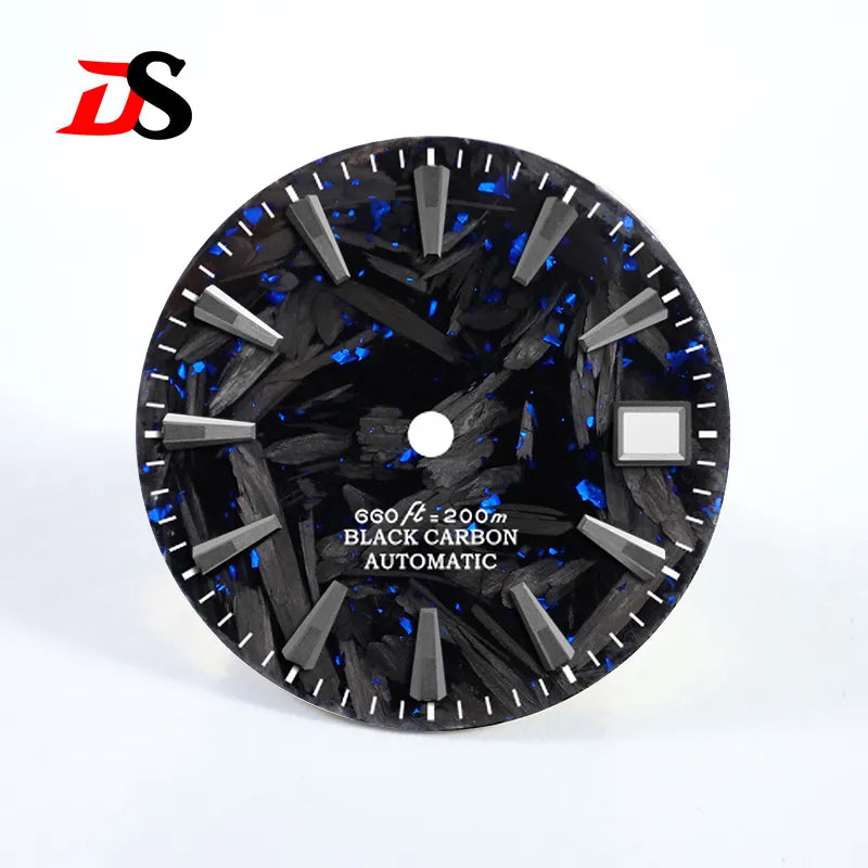 NH35 Dial Omg Broken Carbon Fiber Dial 28.5MM Black Lume NH35 NH36 Movement Custom Logo Watch Accessories
