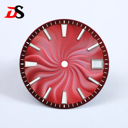 28.5mm Guilloche Dial Silver Index Blue Lume Sterile NH35NH38 Movement 3 O'clock /6O'clock /no Date