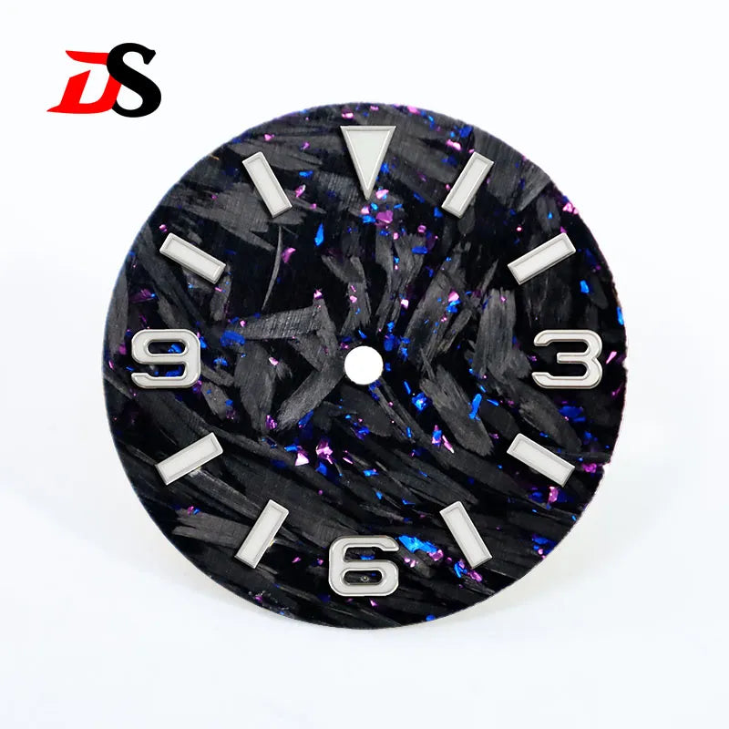 Broken Carbon Dial 369 Blue Lume Silver Index Fit NH35 NH36 Movement  28.5mm