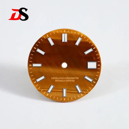 Natural Yellow Tiger's Eye Stone Dial Date Index NH35 Movement Blue Lume