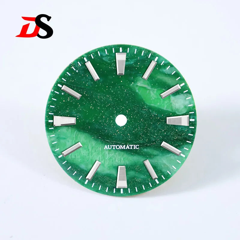 African Jade 28.5mm Dial No Lume NH38 Movement Date Blue Lume Stone Dial
