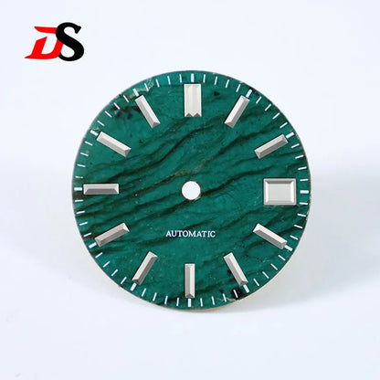 No Date 28.5mm Green Labradorite High Quality No Lume NH38 Movement Stone Dial Blue Lume