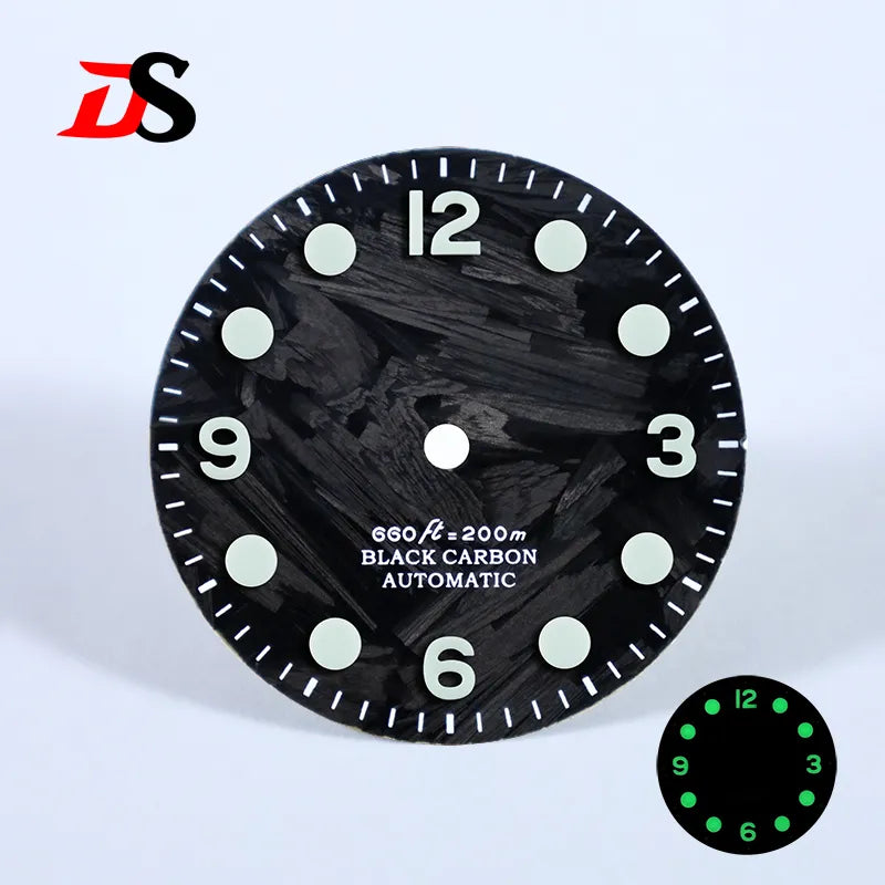 28.5mm Retro 369 Number Carbon fiber Dial Black Lume for NH35NH38 Movement No Date Dial
