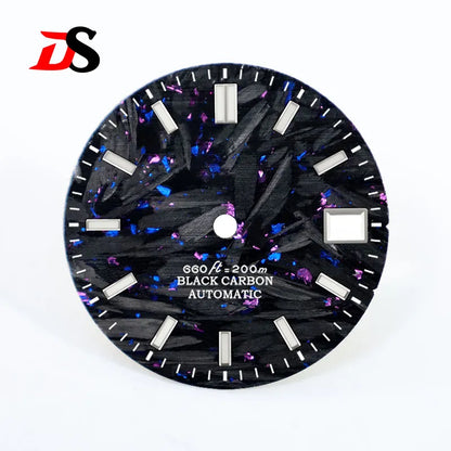 28.5mm Carbon Fiber Dial Dat Index Broken Blue Lume Fit NH35 Movement
