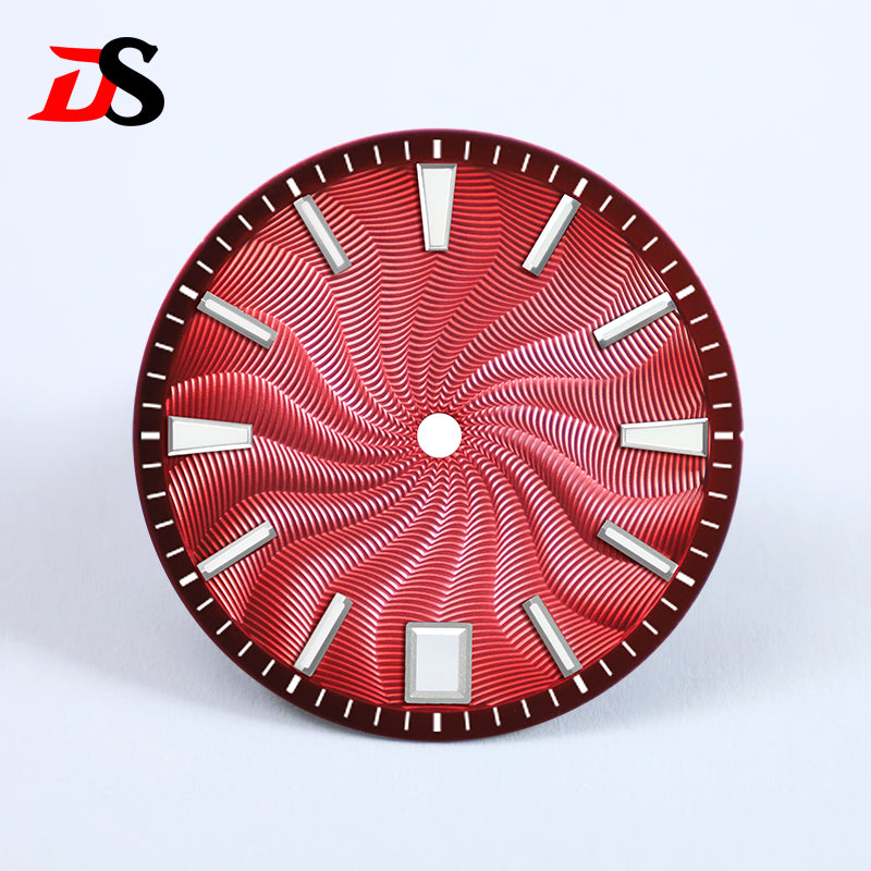 28.5mm Guilloche Dial Silver Index Blue Lume Sterile NH35NH38 Movement 3 O'clock /6O'clock /no Date