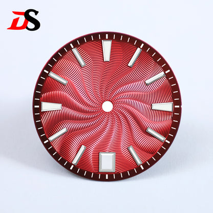 28.5mm Guilloche Dial Silver Index Blue Lume Sterile NH35NH38 Movement 3 O'clock /6O'clock /no Date