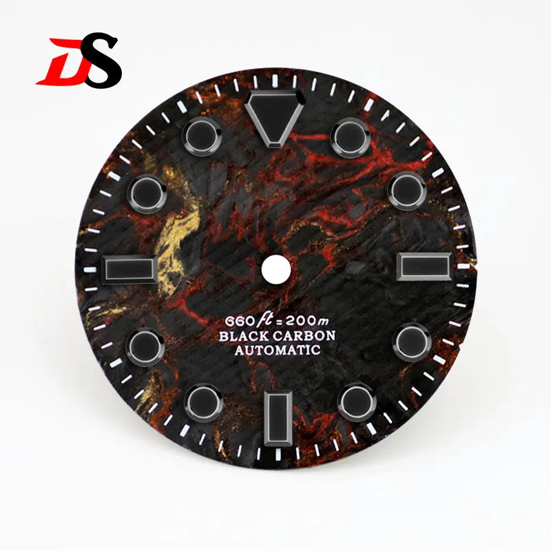 28.5MM Dial Rich Color Lava Carbon Fiber Dial Black Lume High Quality for NH35 Movement No date/3o'clock date