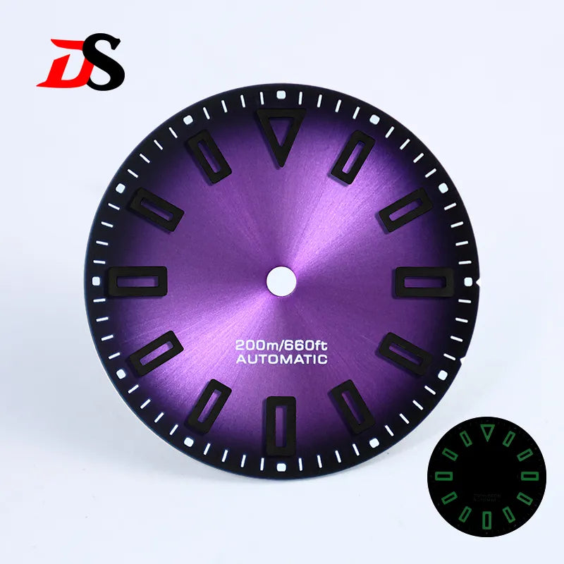 Matte 28.5mm Dial Hollow Index Dark Green Lume SKX007 for NH36 Movement 3 O'clock date/No Date Window