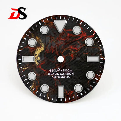 No Date Lava Texture Carbon Fiber Dial Rich Color Blue Lume for NH35 Movement 28.5mm