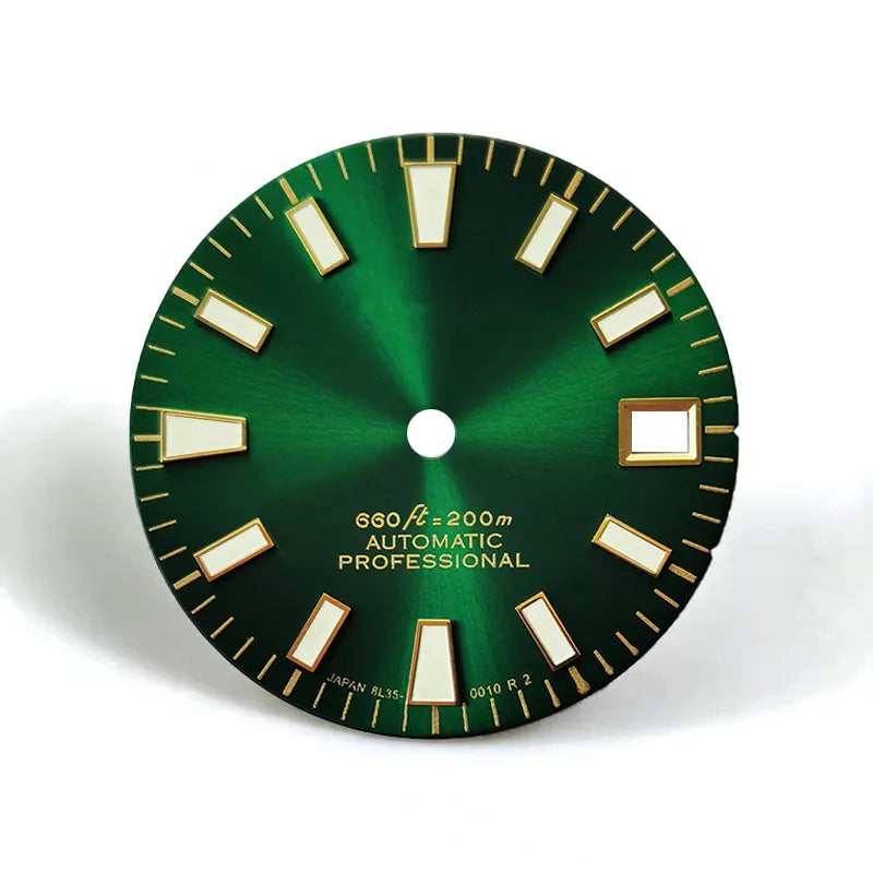 28.5mm Dial Sunburst Dial Green Lume Modified Watch NH35 Movement