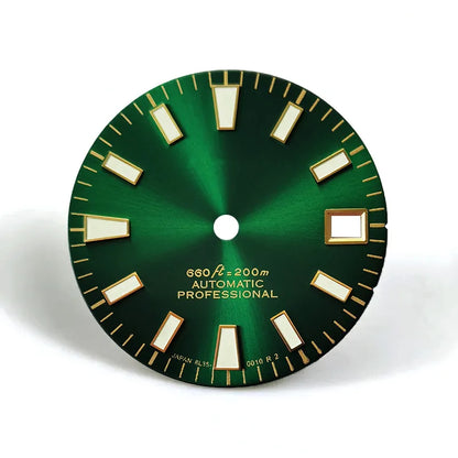 28.5mm Dial Sunburst Dial Green Lume Modified Watch NH35 Movement