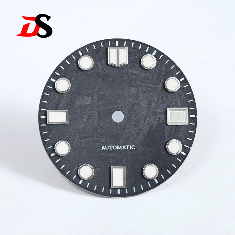 Natural Black Meteorite Automatic Dial Blue-green Lume NH35NH36 28.5mm