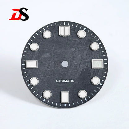 Natural Black Meteorite Automatic Dial Blue-green Lume NH35NH36 28.5mm
