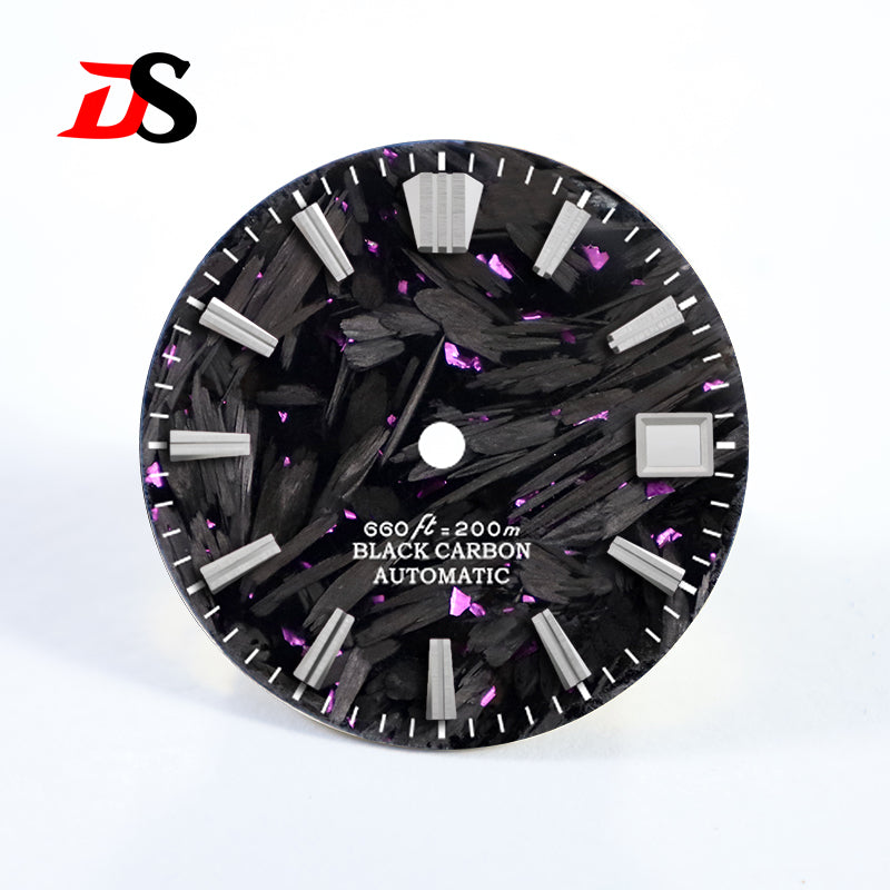 Broken Blue Purple Carbon Fiber Dial GS MOD No Lume Fit NH35 NH36 Movement  28.5mm