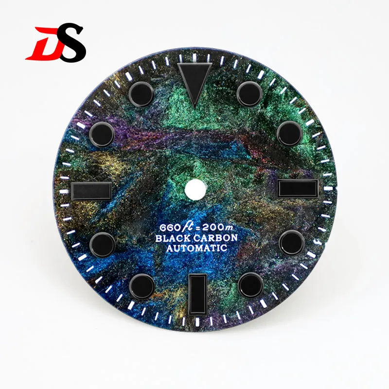 28.5mm Dial YM Index Rich Color Texture Carbon Fiber Dial Black Lume for NH35 Movement No date/3o'clock date