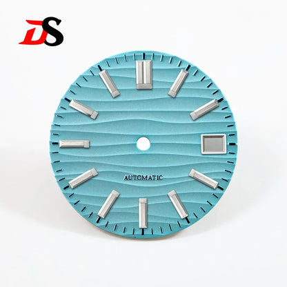 28.5mm Wave Dial No Lume NH35 Dial Blue Lume 3 O'clock/6 O'clock/no Date