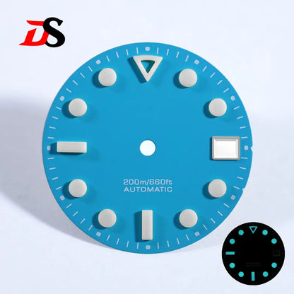 Matte Dial Hollow Index NH35 Dial 28.5mm Blue Lume for NH35 Movement 3 O'clock Date/no Date