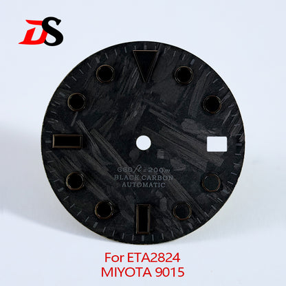 Black Lume 28.5MM Carbon Fiber Dial for MIYOTA 9015 /ETA2824 Movement