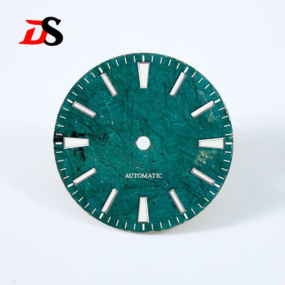 No Date 28.5mm Green Labradorite High Quality No Lume NH38 Movement Stone Dial Blue Lume
