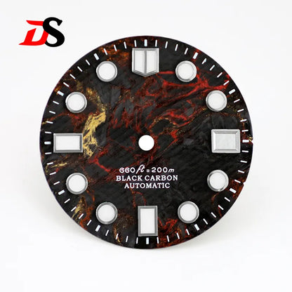 Rich Color Lava Texture Carbon Fiber Dial BGW9 C3 Lume for NH35 Movement 28.5mm Dial 3o'clock date