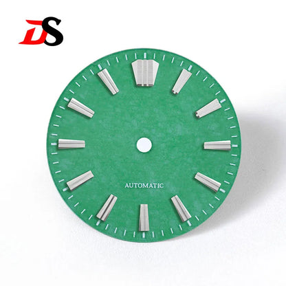 Natural 28.5mm Malay Jade Stone Dial No Lume NH35 NH38 Movement Blue Lume