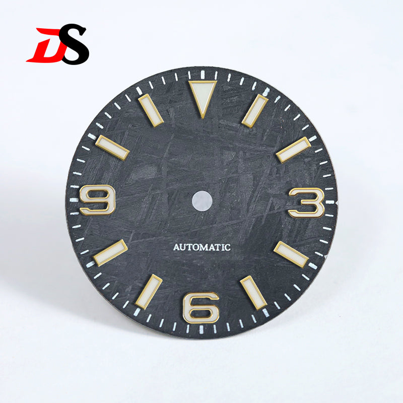 Natural Black Meteorite Automatic Dial Blue-green Lume NH35NH36 28.5mm