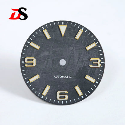 Natural Black Meteorite Automatic Dial Blue-green Lume NH35NH36 28.5mm