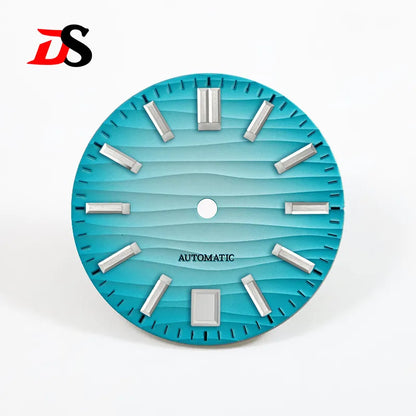 28.5mm Wave Dial No Lume NH35 Dial Blue Lume 3 O'clock/6 O'clock/no Date