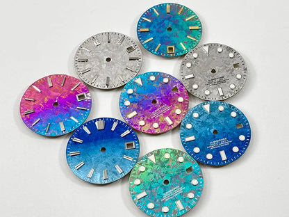 28.5mm Gradient Blue Green Watch Dial Crystal Titanium Texture NO Lume NH35 Movement