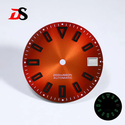 Matte 28.5mm Dial Hollow Index Dark Green Lume SKX007 for NH36 Movement 3 O'clock date/No Date Window